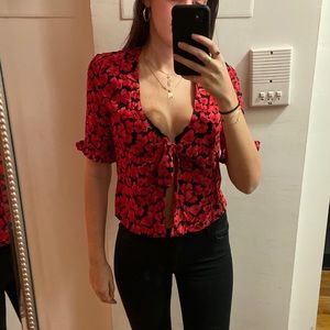 Zara Floral / Poppy Silk Tie Top (Small)